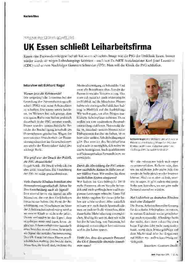 Vorschauseite 1: UK Essen schließt Leiharbeitsfirma