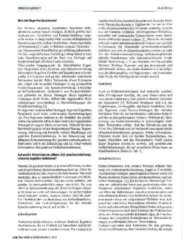 Vorschauseite 2: »Kognitive Dysphasien« -ein Klassifikationsmodell für nicht-aphasische zentrale Sprachstörungen