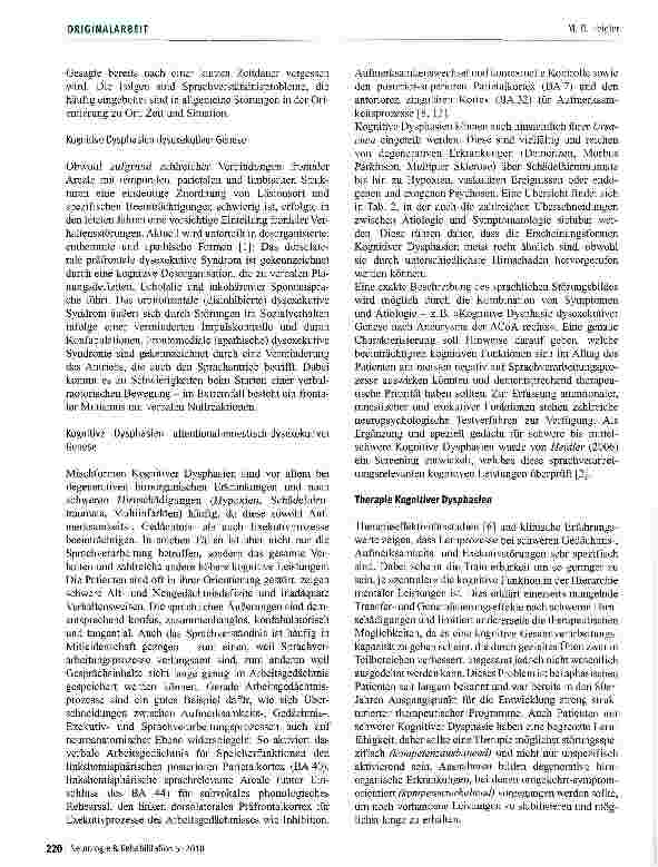 Vorschauseite 4: »Kognitive Dysphasien« -ein Klassifikationsmodell für nicht-aphasische zentrale Sprachstörungen