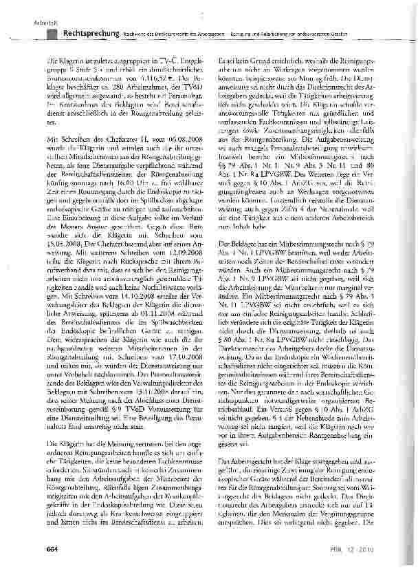 Vorschauseite 2: Reichweite des Direktionsrechts des Arbeitsgebers -Reinigung und Aufarbeitung von endoskopischen GerätenGewO§106Satzl;BAT§22; BGB §611