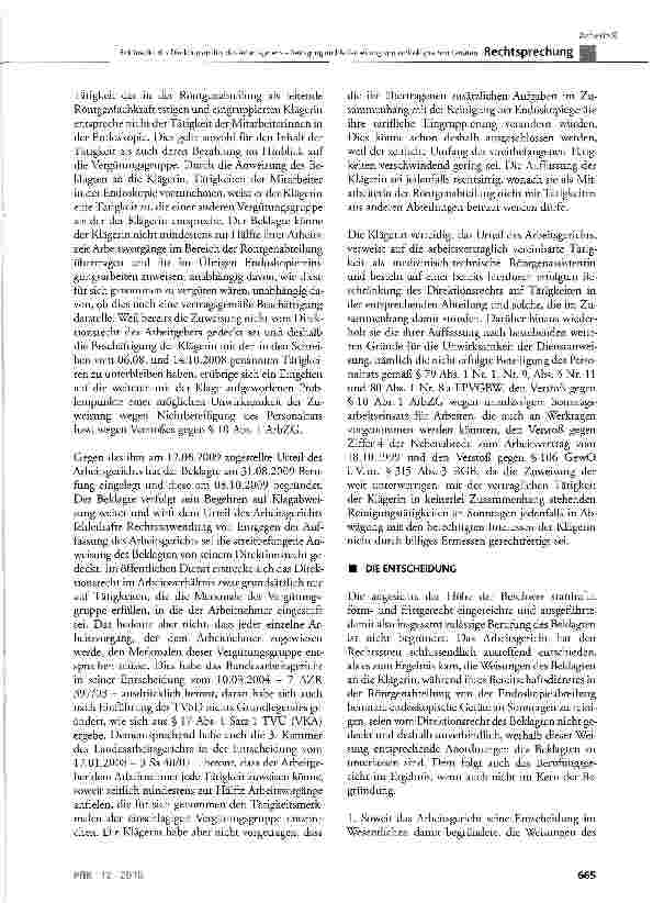 Vorschauseite 3: Reichweite des Direktionsrechts des Arbeitsgebers -Reinigung und Aufarbeitung von endoskopischen GerätenGewO§106Satzl;BAT§22; BGB §611