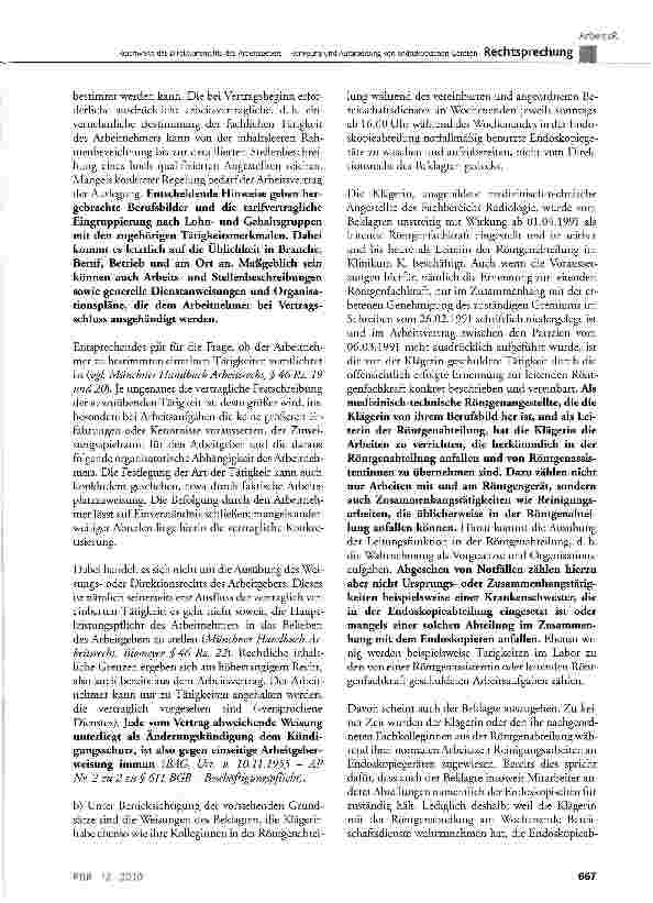 Vorschauseite 5: Reichweite des Direktionsrechts des Arbeitsgebers -Reinigung und Aufarbeitung von endoskopischen GerätenGewO§106Satzl;BAT§22; BGB §611