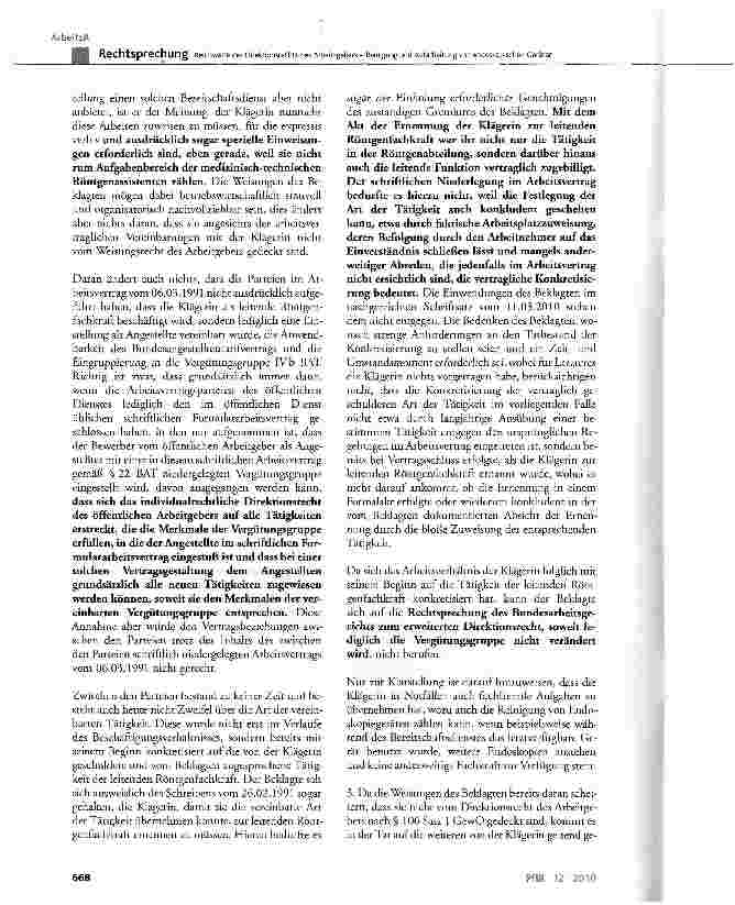 Vorschauseite 6: Reichweite des Direktionsrechts des Arbeitsgebers -Reinigung und Aufarbeitung von endoskopischen GerätenGewO§106Satzl;BAT§22; BGB §611