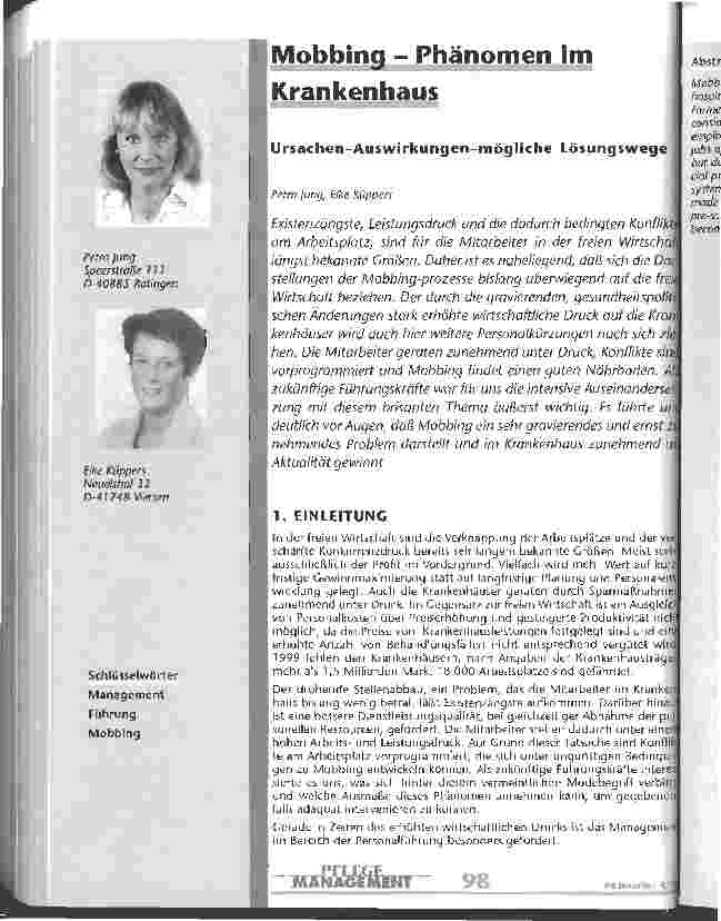 Vorschauseite 1: Mobbing - Phänomen im Krankenhaus Ursachen - Auswirkungen - mögliche Lösungswege