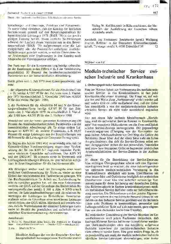 Vorschauseite 1: Medizin.technischer Servic zwischen Industrie und Krankenhaus