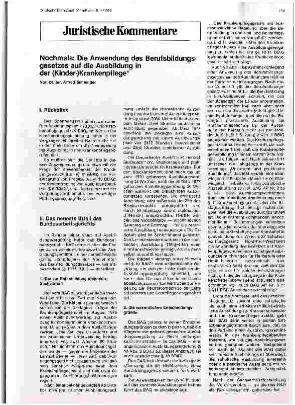 Vorschauseite 1: Nochmals: Die Anwendung des Berufsbildungsgesetzes auf die Ausbildung in der (Kinder-)Krankenpflege
