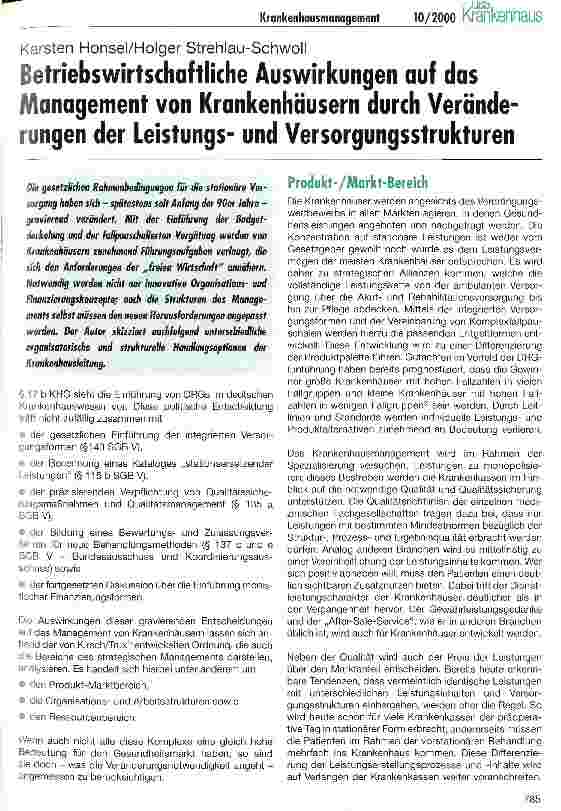 Vorschauseite 1: Betriebswirtschaftliche Auswirkungen auf das Management von Krankenhäusern durch Veränderung der Leistungsund Versorgungsstrukturen