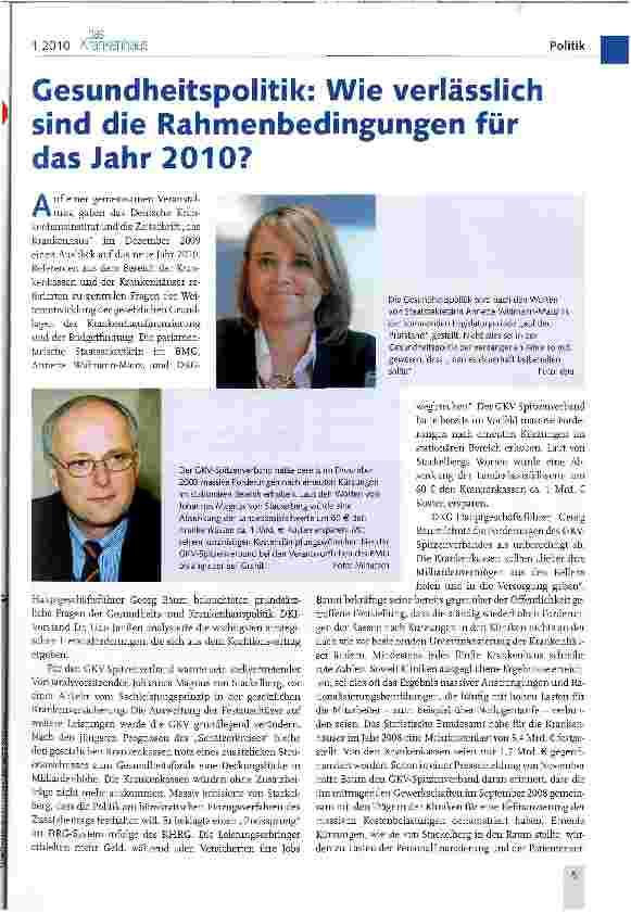 Vorschauseite 1: Gesundheitspolitik: Wie sind die Rahmenbedingungen für das Jahr 2010?