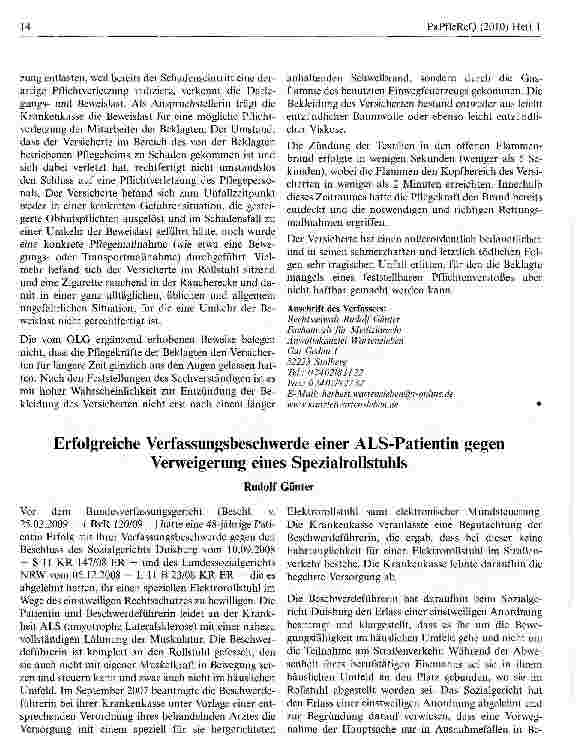 Vorschauseite 3: Keine Haftung des Pflegeheimträgers für Brandverletzungen eines rauchenden Bewohners