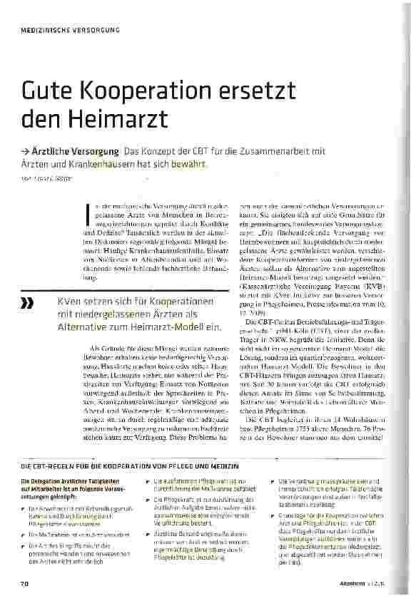 Vorschauseite 1: Gute Kooperation ersetzt den Heimarzt