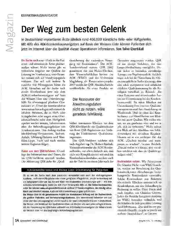 Vorschauseite 1: Der Weg zum besten Gelenk