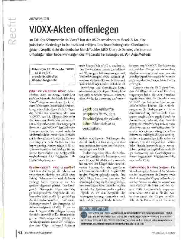 Vorschauseite 1: VIOXX-Akten offenlegen