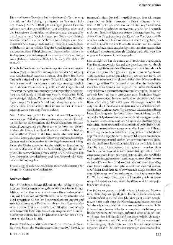 Vorschauseite 2: Zur Bemessung des Erwerbsschadens bei einem Kind§287 Abs. ! ZPO, §252 BGB