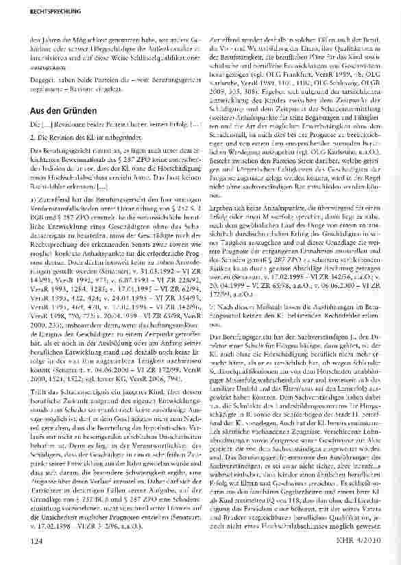 Vorschauseite 3: Zur Bemessung des Erwerbsschadens bei einem Kind§287 Abs. ! ZPO, §252 BGB