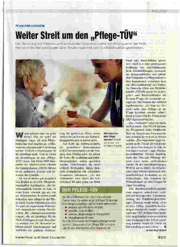 Vorschauseite 1: Weiter Streit um den „Pflege-TÜV