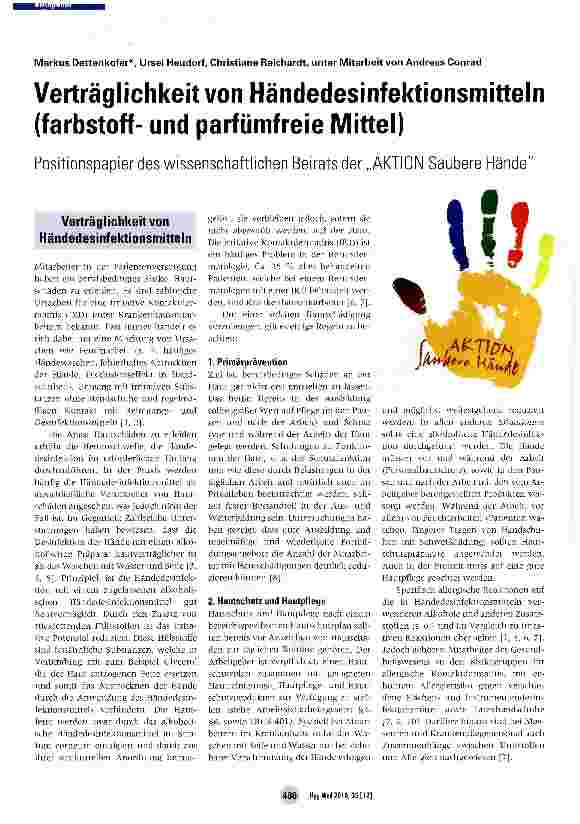 Vorschauseite 1: Verträglichkeit von Händedesinfektionsmitteln (farbstoffund parfümfreie Mittel)