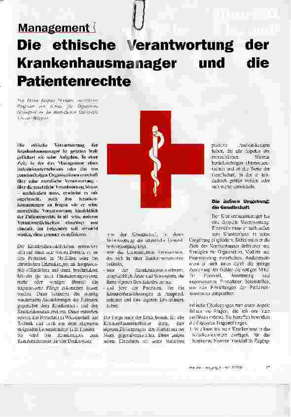 Vorschauseite 1: Die ethische Verantwortung der Krankenhausmanager und die Patientenrechte