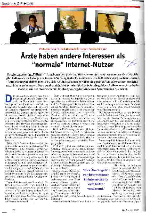 Vorschauseite 1: Ärzte haben andere Interessen als normale Internet-Nutzer Probleme neuer Geschäftsmodelle decken Schwächen auf