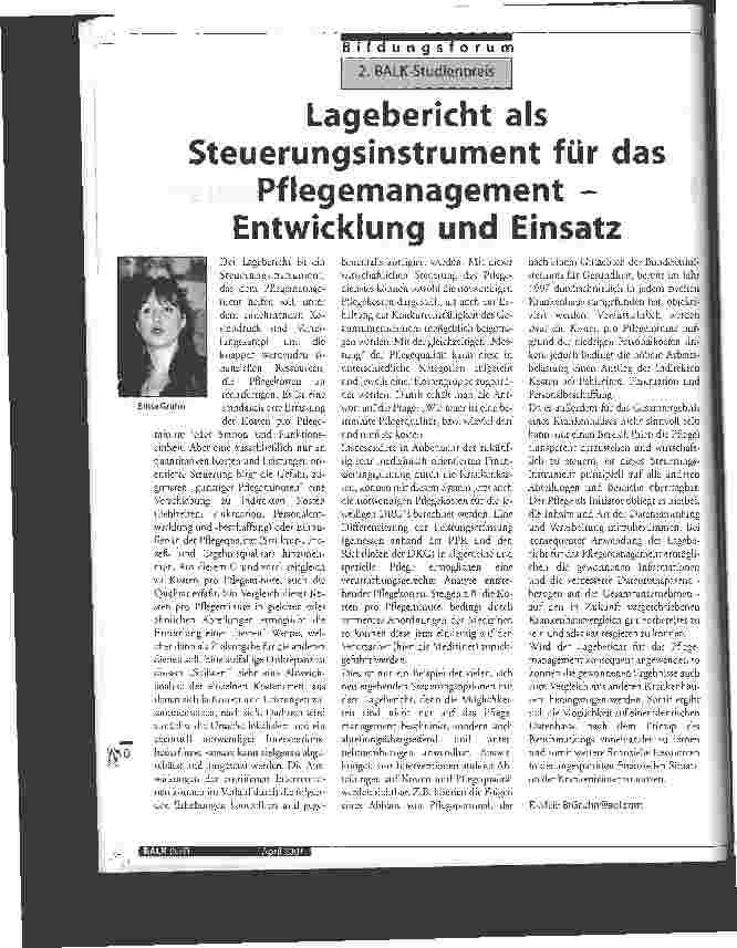Vorschauseite 1: Lagebericht als Steuerungsinstrument für das Pflegemanagement Entwicklung und Einsatz