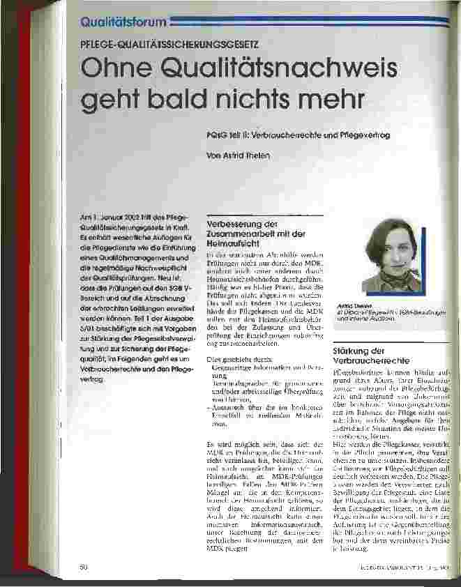 Vorschauseite 1: Ohne Qualitätsnachweis geht bald nichts mehr PQsG Teil II: Verbraucherrechte und Pflegevertrag