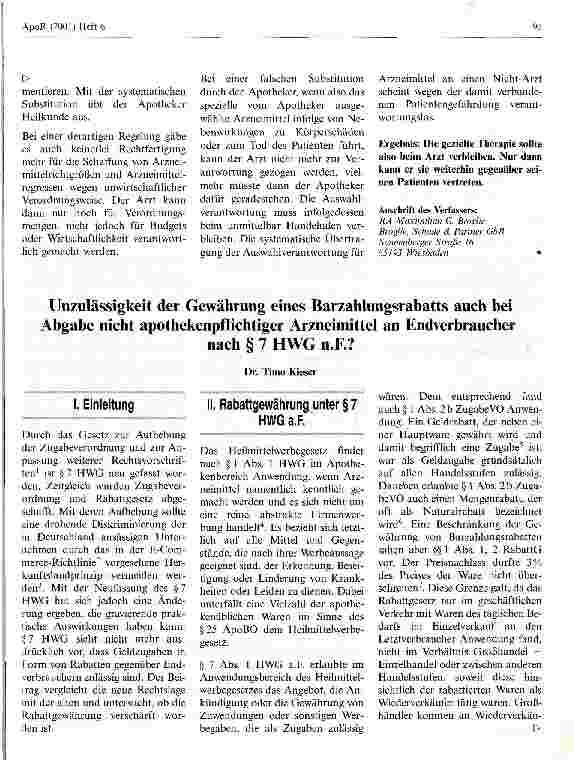 Vorschauseite 1: Unzulässigkeit der Gewährung eines Barzahlungsrabatts