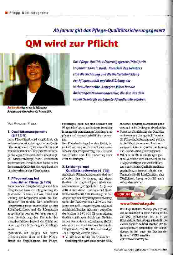 Vorschauseite 1: QM wird zur Pflicht Ab Januar gilt das Pflege-Qualitätssicherungsgesetz