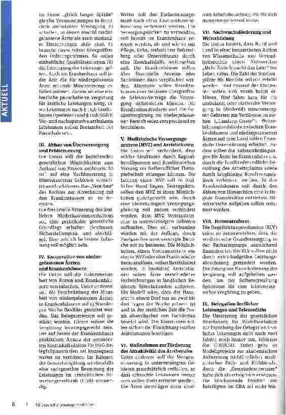 Vorschauseite 2: CDU/CSU legt 14-Punkte-Programm vorEs soll als Grundlage für ein Versorgungsgesetz dienen