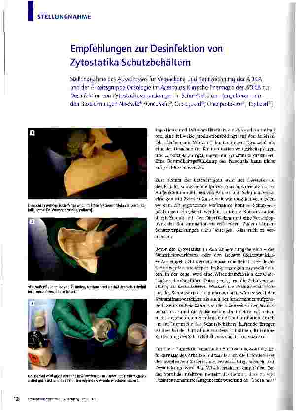 Vorschauseite 1: Empfehlungen zur Desinfektion von Zytostatika-Schutzbehältern