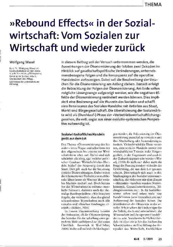Vorschauseite 1: »Rebound Effects« in der Sozialwirtschaft: Vom Sozialen zur Wirtschaft und wieder zurück