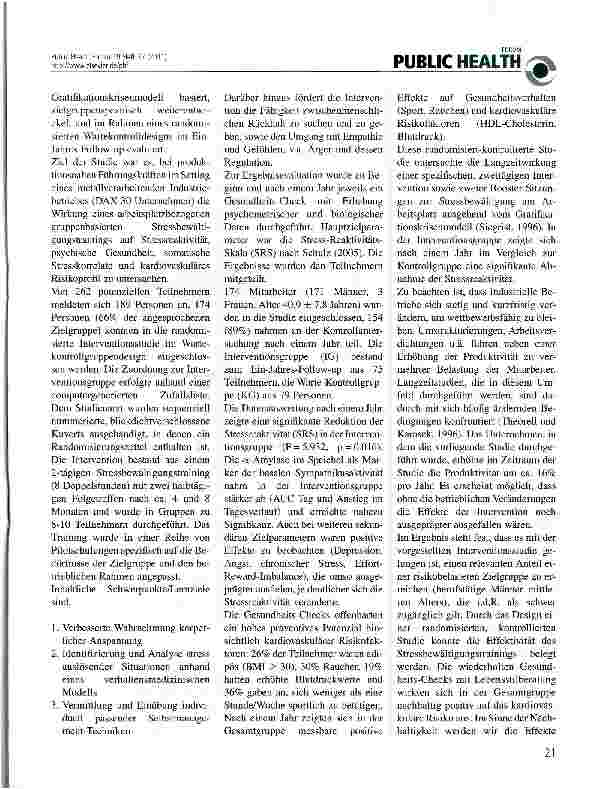 Vorschauseite 2: Verhaltenspräventive Intervention in einem DAX-30 Industriebetrieb - Ergebnisse einer kontrollierten und randomisierten Studie