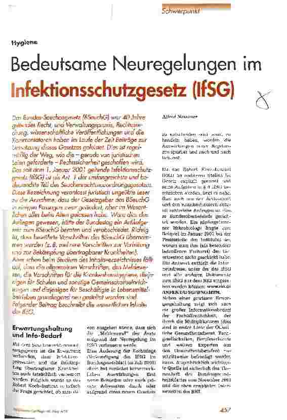 Vorschauseite 1: Bedeutsame Neuregelungen im Infektionsschutzgesetz (IFSG)