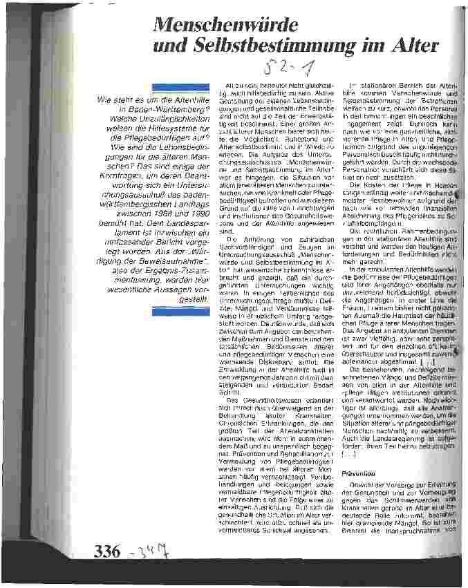 Vorschauseite 1: Menschenwürde und Selbstbestimmung im Alter