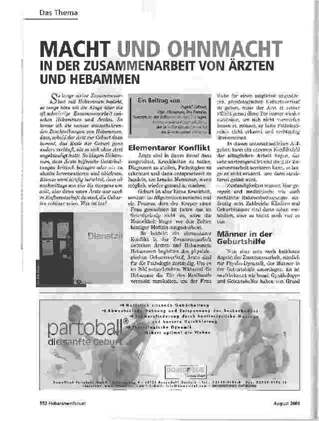 Vorschauseite 1: MACHT UND OHNMACHTIN DER ZUSAMMENARBEIT VON ÄRZTEN UND HEBAMMEN