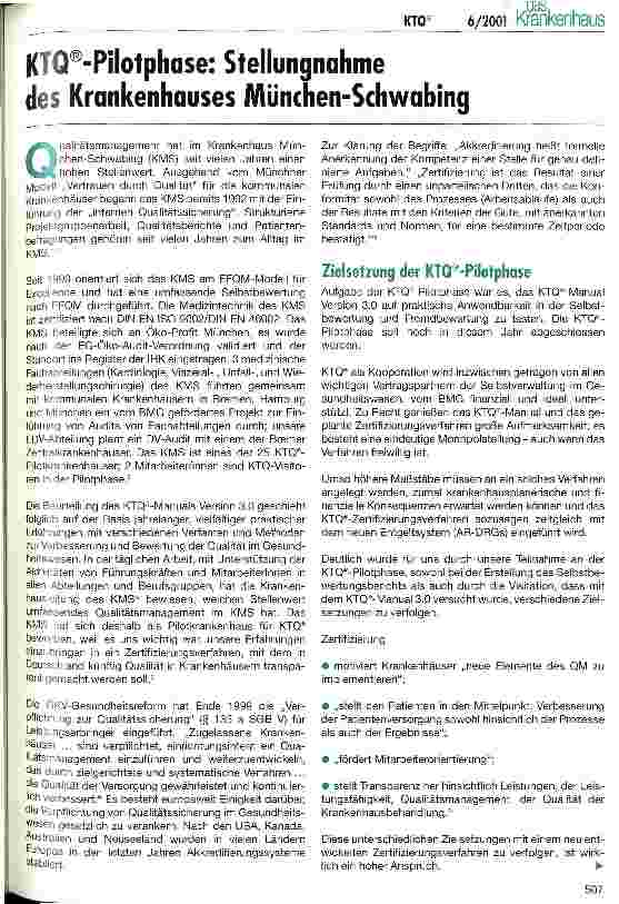 Vorschauseite 1: KTQ-Pilotphase: Stellungsnahme des Krankenhauses München-Schwabing
