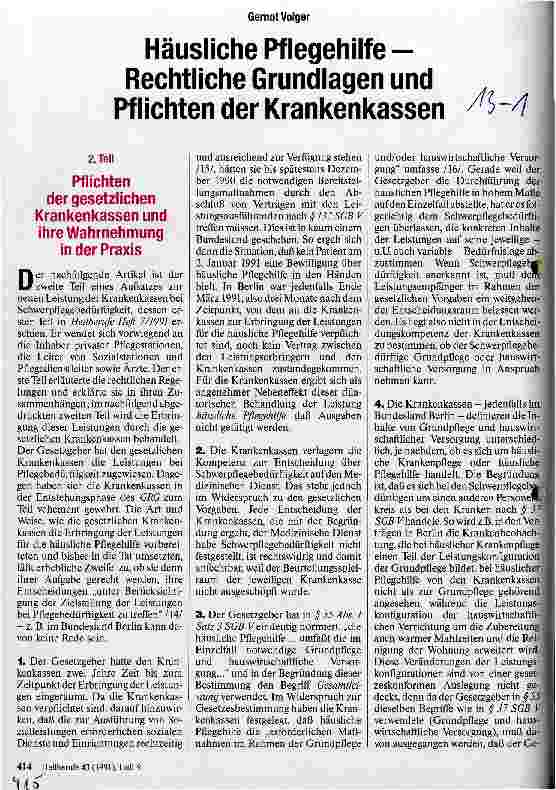 Vorschauseite 1: Häusliche Pflegehilfe - Rechtliche Grundlagen und Pflichten der Krankenkassen