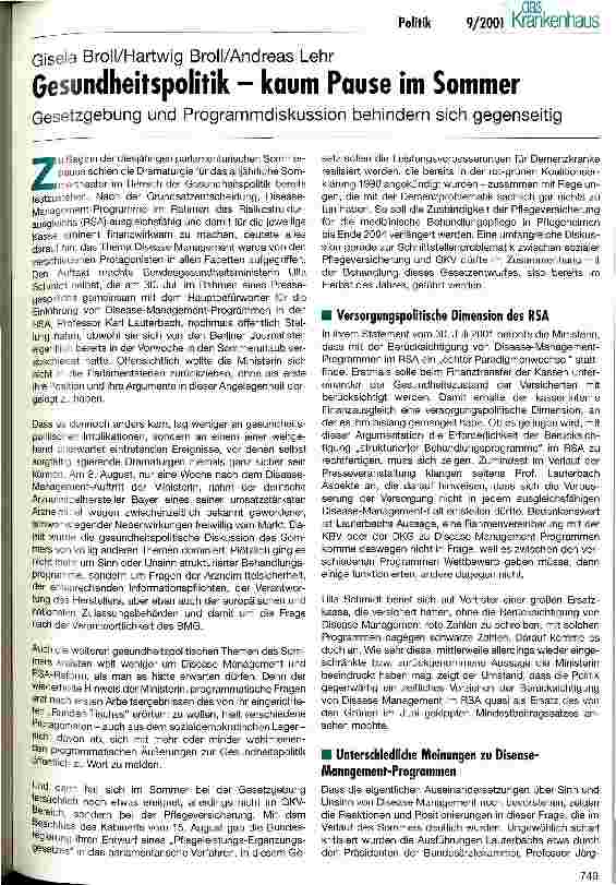 Vorschauseite 1: Gesundheitspolitik - kaum Pause im Sommer Gesetzgebung und Programmdiskussion behindern sich gegenseitig