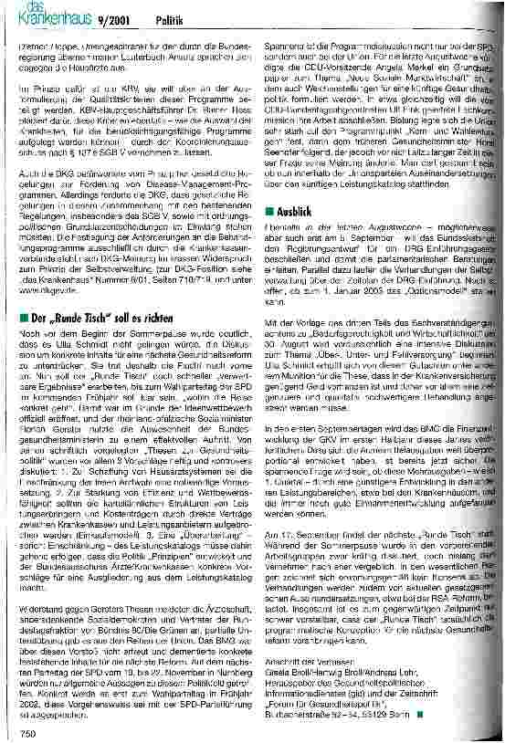 Vorschauseite 2: Gesundheitspolitik - kaum Pause im Sommer Gesetzgebung und Programmdiskussion behindern sich gegenseitig