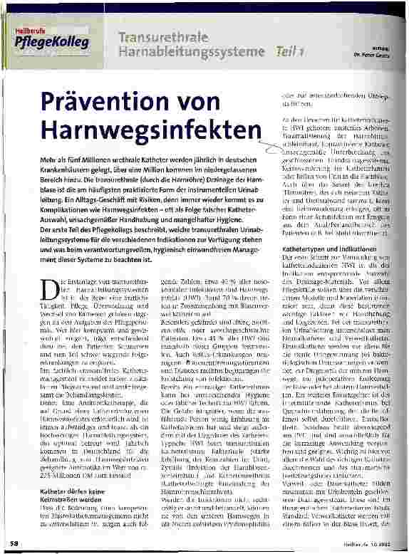 Vorschauseite 1: Prävention von Harnwegsinfekten Transurethrale Harnableitungssysteme, Teil 1