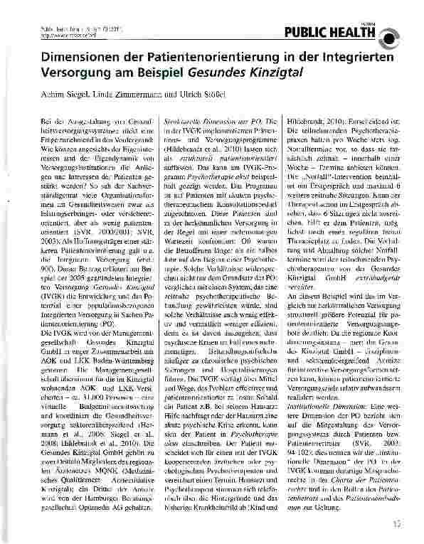 Vorschauseite 1: Dimensionen der Patientenorientierung in der Integrierten Versorgung am Beispiel Gesundes Kinzigtal