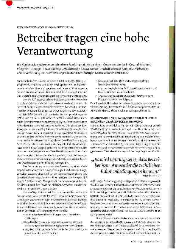 Vorschauseite 1: KOMBINATION VON MEDIZINPRODUKTENBetreiber tragen eine hohe Verantwortung