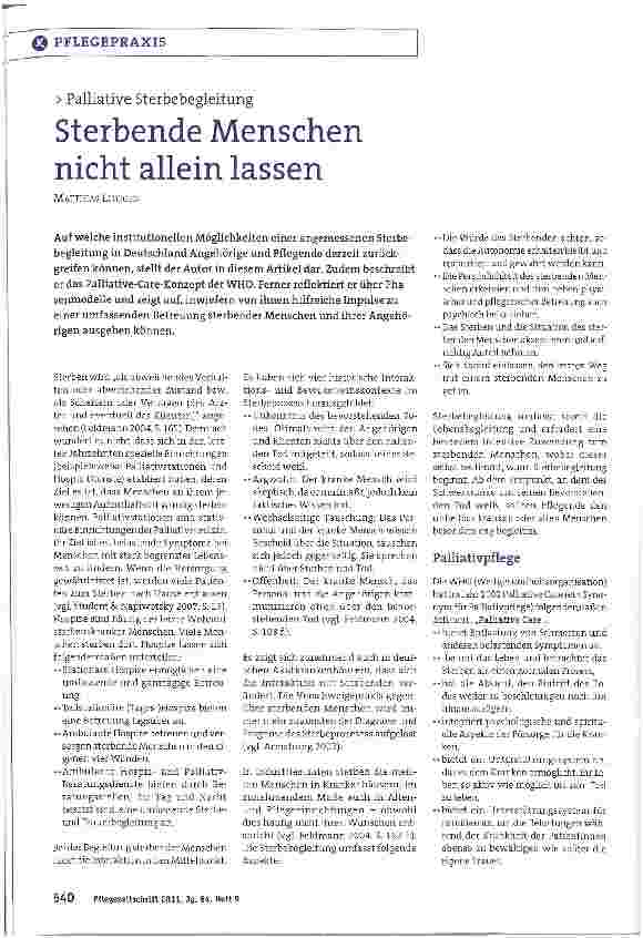 Vorschauseite 1: Sterbende Menschen nicht allein lassen