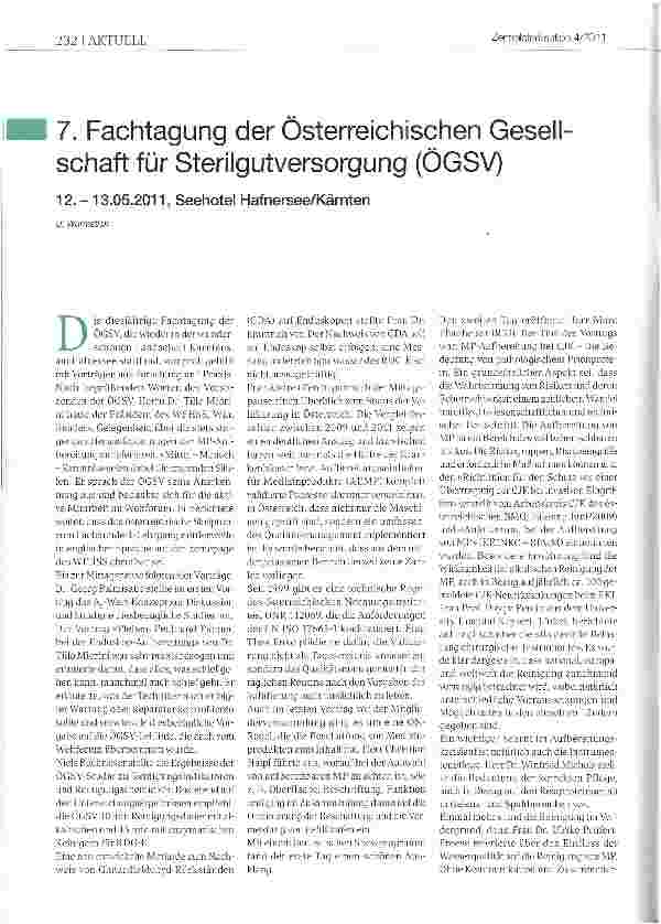 Vorschauseite 1: 7. Fachtagung der Österreichischen Gesell schaft für Sterilgutversorgung (ÖGSV)