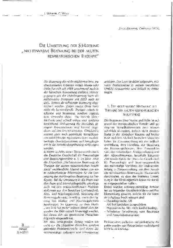 Vorschauseite 1: DIE UMSETZUNG DER S3-LEITUNIE NICHTINVASIVE BEATMUNG BEI DER AKUTEN RESPIRATORISCHEN THERAPIE