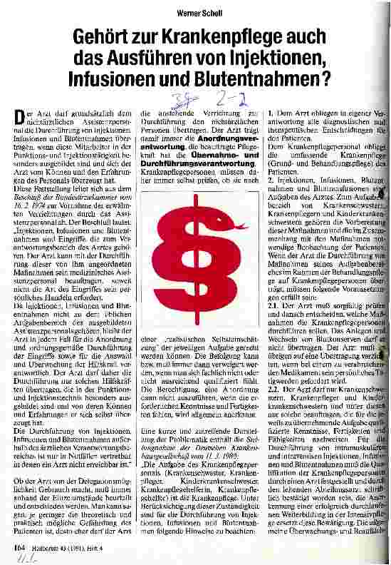 Vorschauseite 1: Gehört zur Krankenpflege auch das Ausführen von Injektionen, Infusionen und Blutentnahmen?