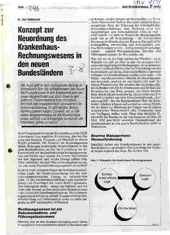 Vorschauseite 1: Konzept zur Neuordnung des Krankenhaus-Rechnungswesens in den neuen Bundesländern