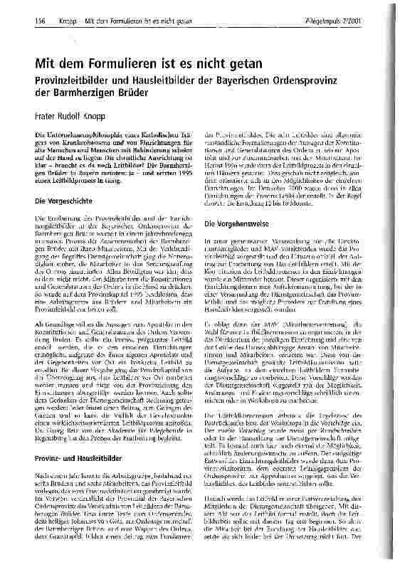 Vorschauseite 1: Mit dem Formulieren ist es nicht getan Provinzleitbilder und Hausleitbilder der Bayerischen Ordensprovinz der Barmherzigen Brüder