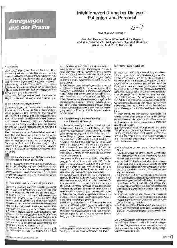 Vorschauseite 1: Infektionsverhütung bei Dialyse - Patienten und Personal