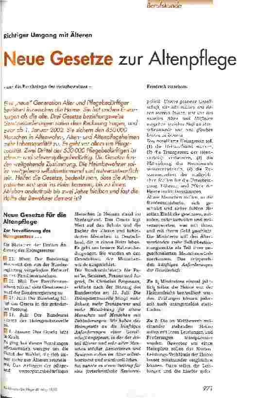 Vorschauseite 1: Neue Gesetze zur Altenpflege - und die Psychologie der Heimbewohner Richtiger Umgang mit Älteren