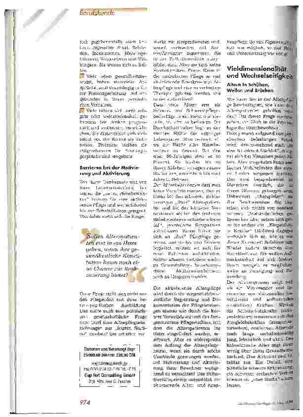 Vorschauseite 4: Neue Gesetze zur Altenpflege - und die Psychologie der Heimbewohner Richtiger Umgang mit Älteren