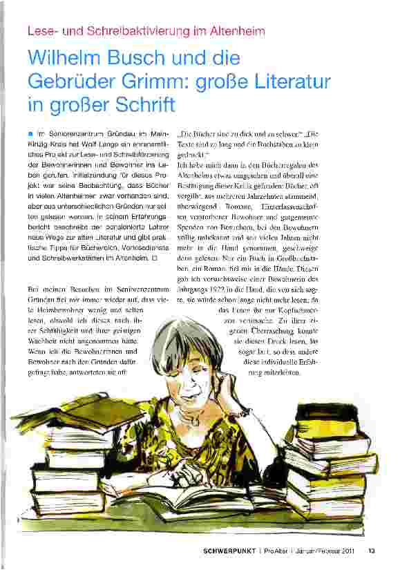 Vorschauseite 1: Leseund Schreibaktivierung im AltenheimWilhelm Busch und die Gebrüder Grimm: große Literatur in großer Schrift